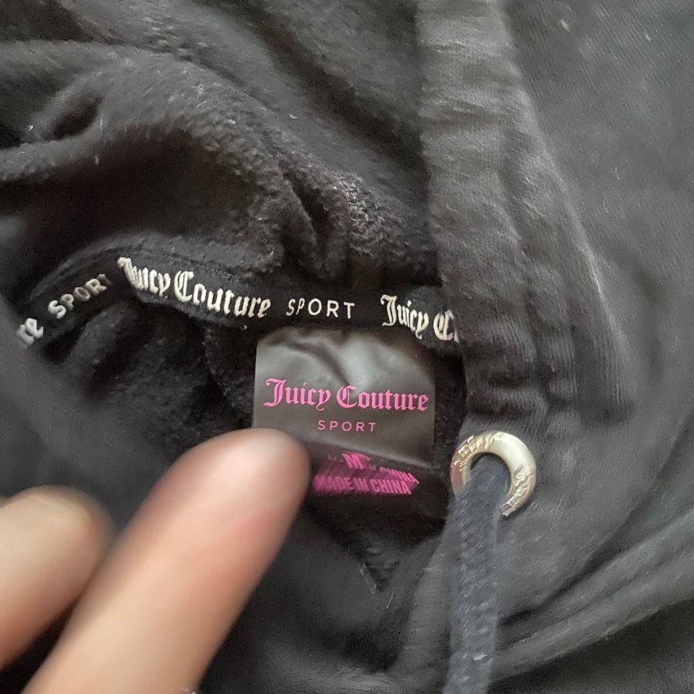 Juicy Couture Sport Black Hoodie Animal Print Sleeve Stripes Crown Size Medium - Picture 7 of 7